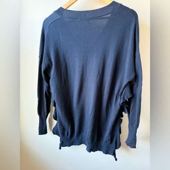 MOTH Anthropologie Ruffle Sweater Boho Oversized Wool Cotton Art to Wear Blue XS - Picture 3 of 9